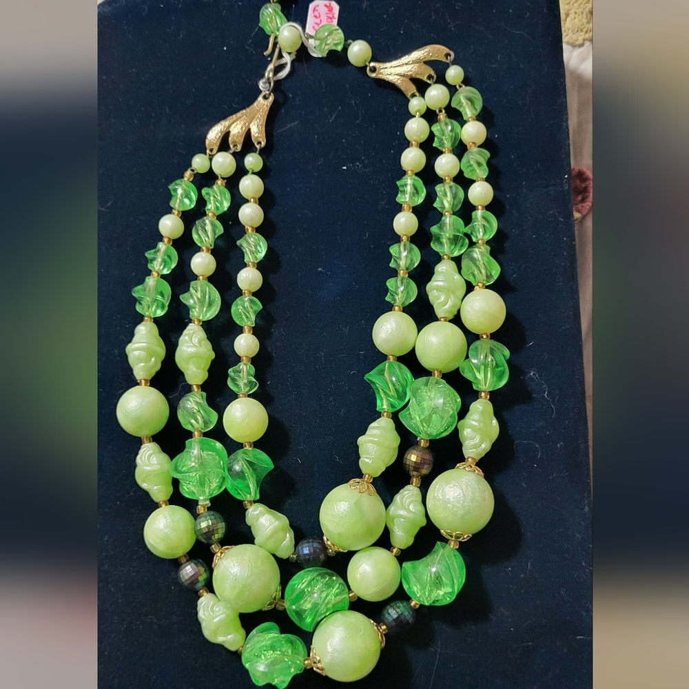 Vintage-Inspired Green Multi-Strand Beaded Necklace